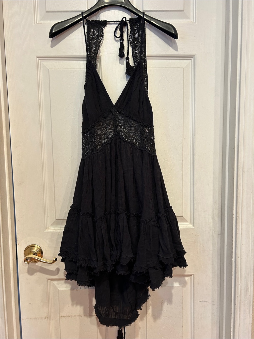 Free People Black Crochet-Trim Backless Halter Dress - Picture 1 of 4